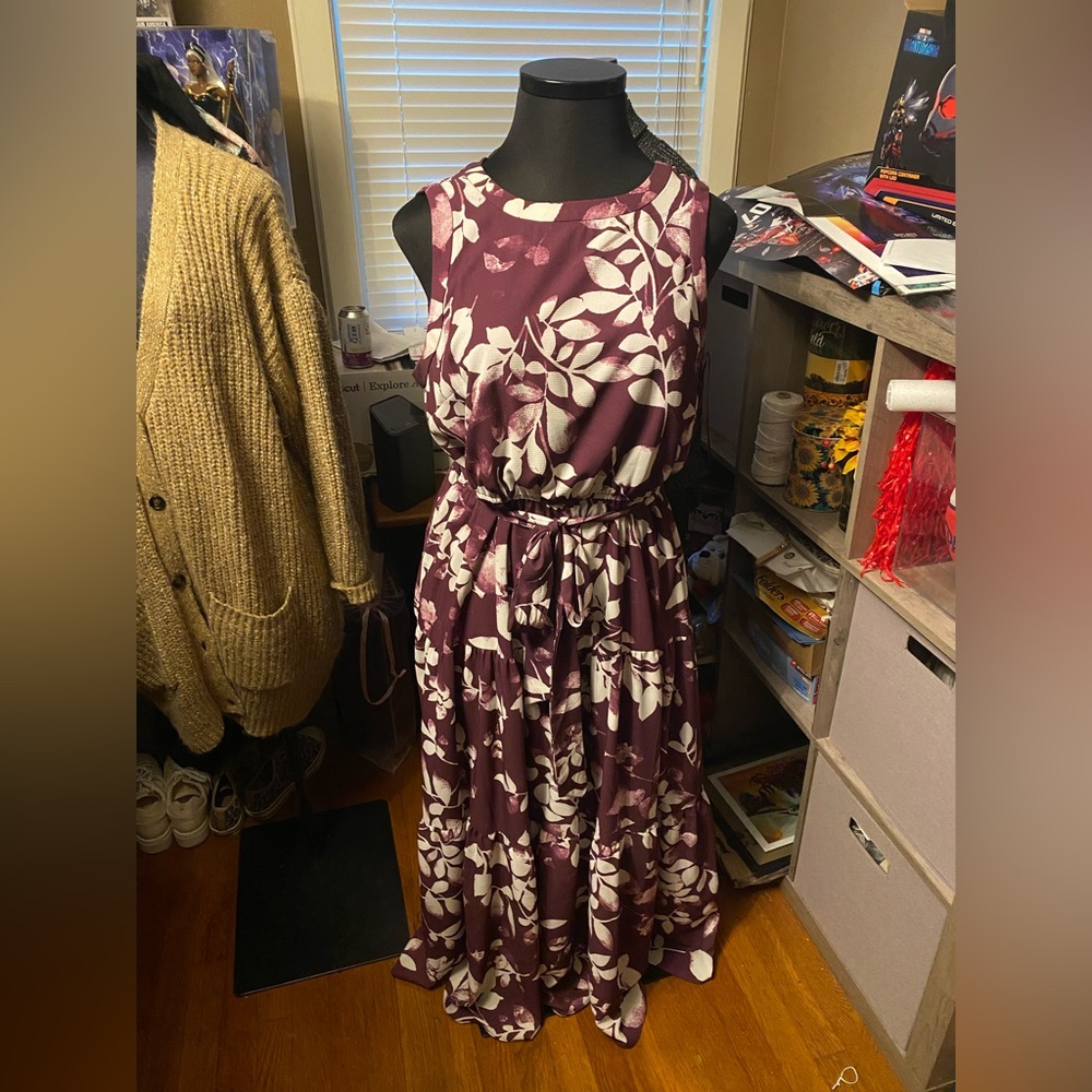 Purple and white maxi dress, size 18.